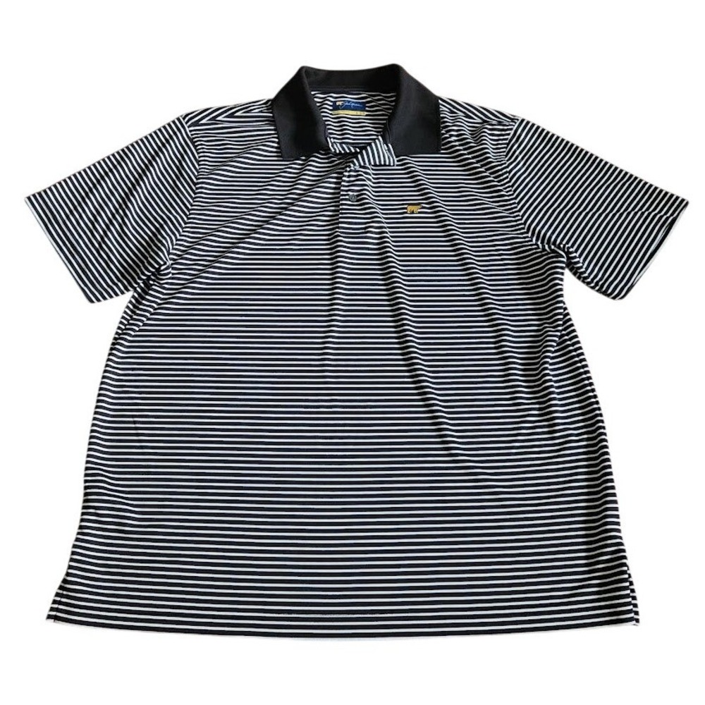 Jack Nicklaus Mens XL Black White Striped Golden Bear Logo Golf Polo Shirt 713